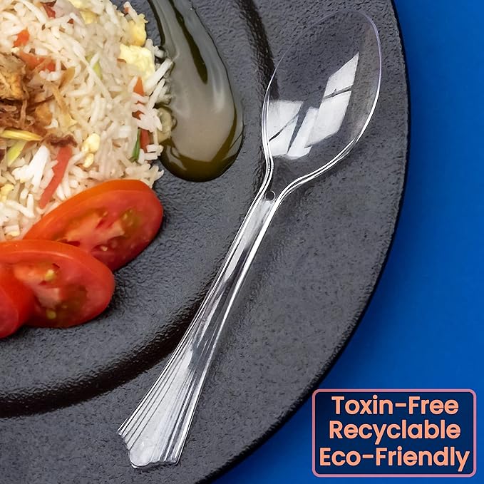 Lonezo [50 Count] Clear Plastic Spoons Clear Spoons Plastic Disposable Eco Friendly Disposable Spoons Shatter Resistant Plastic Spoons Heavy Duty Plastic Cutlery