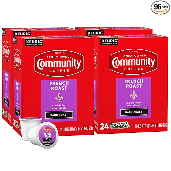 Community Coffee French Roast 96 Count Coffee Pods, Extra Dark Roast, Compatible with Keurig 2.0 K-Cup Brewers, 24 Count (Pack of 4)