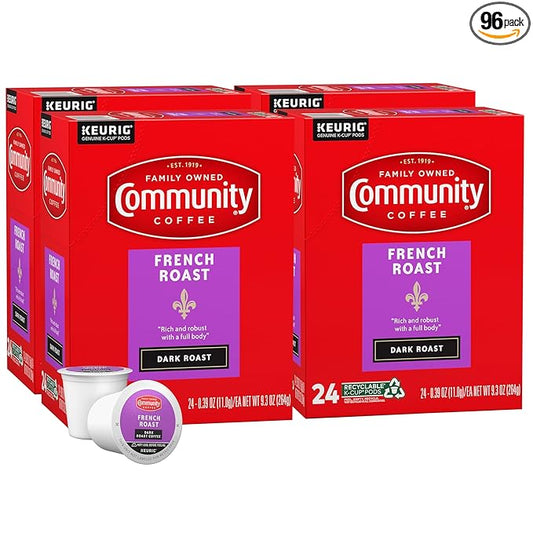 Community Coffee French Roast 96 Count Coffee Pods, Extra Dark Roast, Compatible with Keurig 2.0 K-Cup Brewers, 24 Count (Pack of 4)
