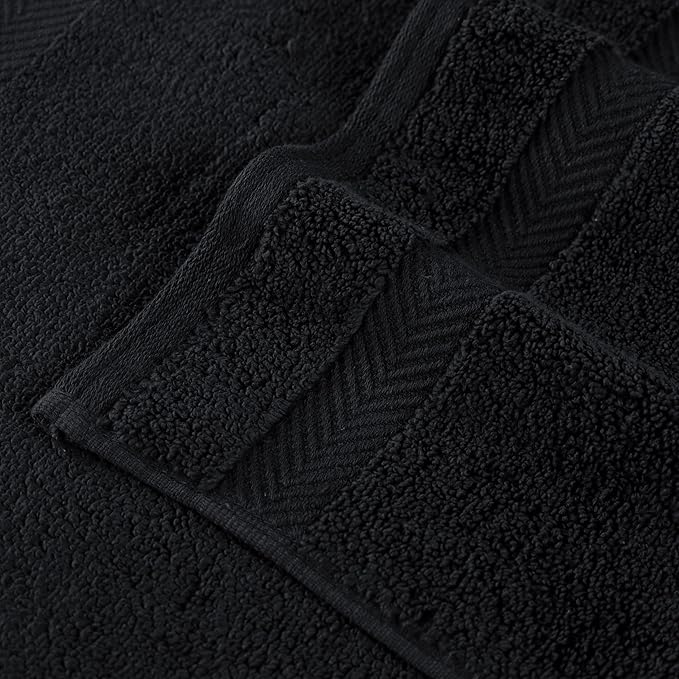 Superior Zero Twist 100% Cotton Towel Set, 3-Piece Set, Extra Soft Bath Towel, Face Towel and Hand Towel, Long-Staple Cotton Towels, Black