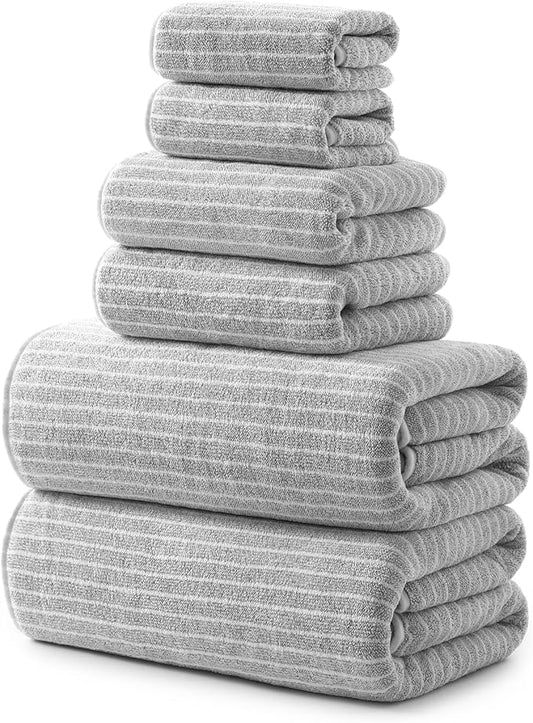 REDKISS Ultra Soft Bath Towels Set of 6 Large 35"x70" | 100% Microfiber, Highly Absorbent & Quick Dry | Grey Towels for Bathroom, Spa, Gym | 2 Bath, 2 Hand, 2 Washcloths