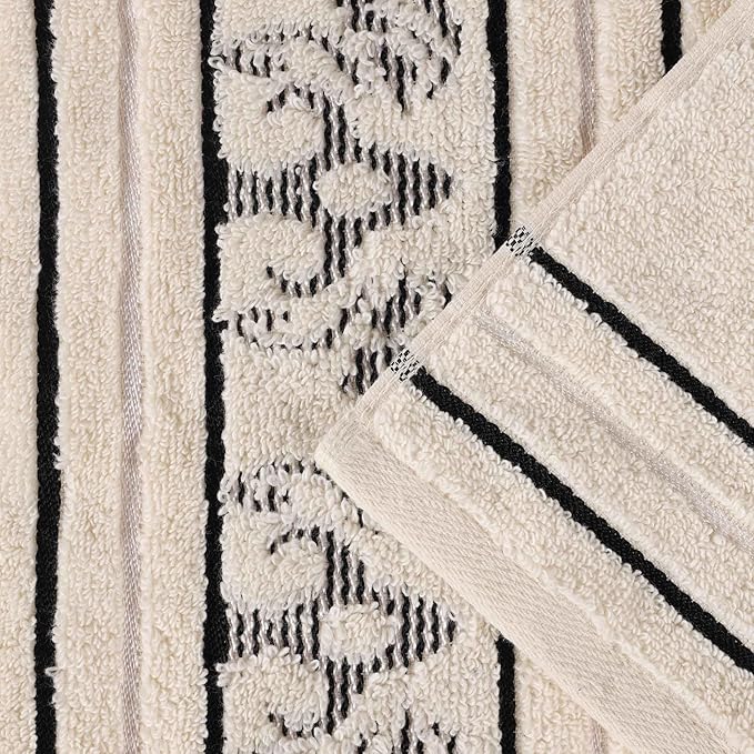 Superior Cotton 6 Piece Towel Set, 2 Bath, 2 Hand, 2 Washcloth/Face Towels, Quick Dry, Home Essentials, Shower, Spa, Luxury Plush Soft Absorbent Towels, Zero-Twist, Jacquard Floral, Ivory