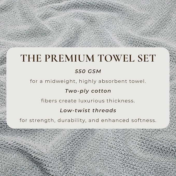 Light Grey Bath Towel - 100% Cotton 54x27 Towel - Absorbent, Quick-Drying, Durable Bath Towels for Bathroom Decor - Low-Twist, Two-Ply Fibers (Light Grey)