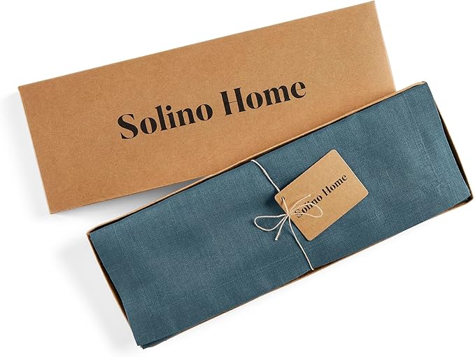 Solino Home Linen Cloth Placemats Set of 4 - 100% Pure Linen Peacock Blue Placemats 14 x 19 Inch for Winter - Fete