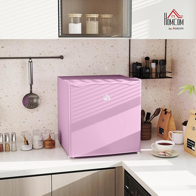 HOMCOM Mini Freezer Countertop, 1.1 Cu.Ft Compact Upright Freezer with Removable Shelves, Reversible Door for Home, Dorm, Apartment and Office, Pink