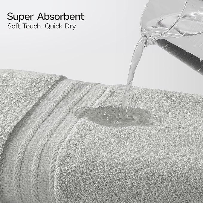 REDKISS Grey Towel Set of 8-100% Cotton Luxury Bath Towels Set for Bathroom, 600 GSM Highly Absorbent Bathroom Towel with 2 Large Bath Sheet, 2 Hand, 4 Washcloths, Grey Shower Towels for Dorm