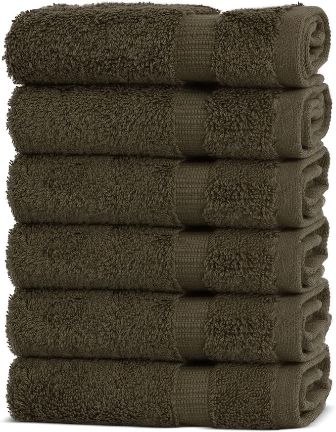 Chakir Turkish Linens 100% Cotton Premium Turkish Towels for Bathroom | 13'' x 13'' (6-Piece Washcloth, Cocoa)