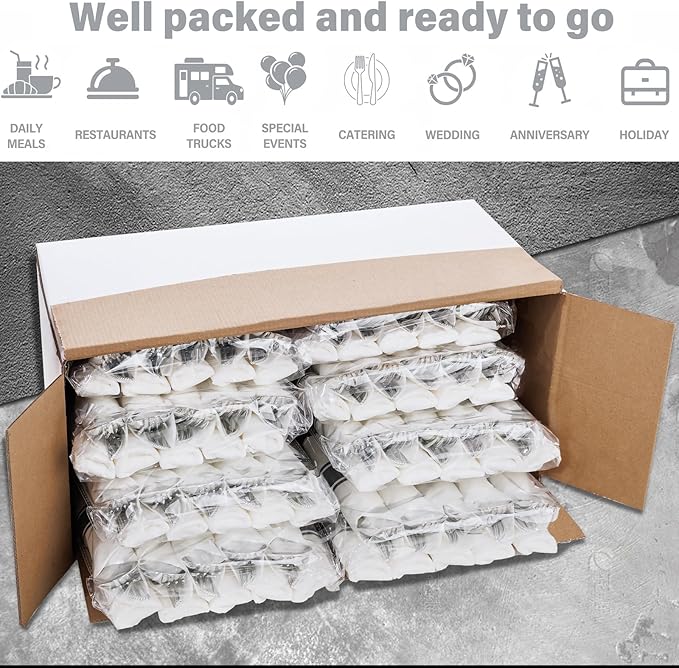 SUT 100 Pack Pre Rolled Silverware Set Disposable, 400 Pcs Silver plastic utensils Include 100 Forks, 100 Knives, 100 Spoons, 100 Napkins, Plastic Cutlery, Wrapped Silverware Set Disposable for Party