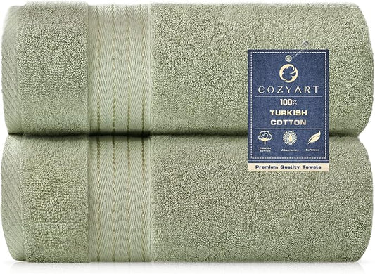 COZYART Sage Green Bath Towels for Bathroom 2 Pcs, 27x54 Cotton Bath Towel Set Super Soft Absorbent Durable 650 GSM Shower Towels for Daily Use
