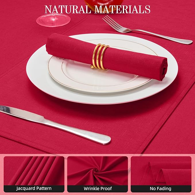 Cloth Napkin Set of 8 Square Washable Reusable Linen Fabric Polyester for Kitchen Dinner Dining Restaurants Wedding Party Banquet Table(DarkRed-A/17x17 Inch)