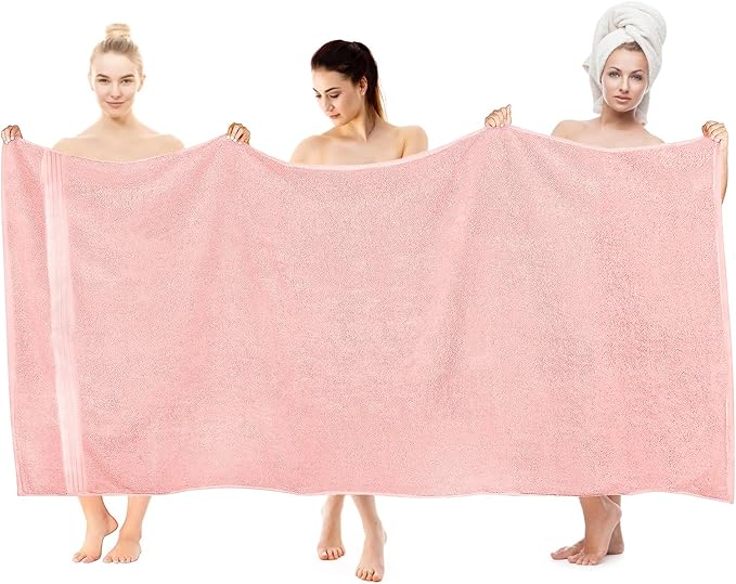 COZYART Pink Oversized Bath Sheet for Bathroom 35x70 Cotton Body Shower Towel Soft Absorbent Durable 650 GSM Extra Large Towels for Daily Use