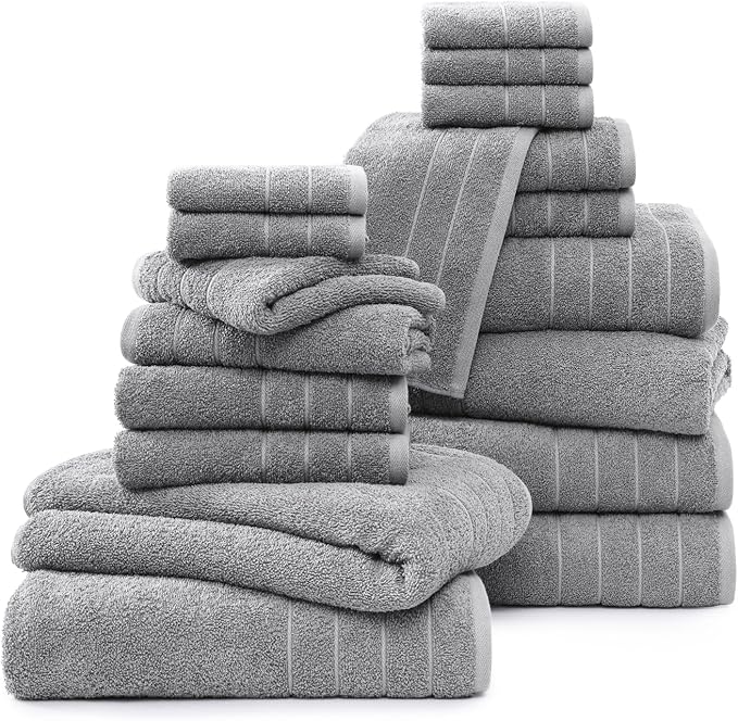 Casa Platino 100% Cotton 18 Piece Bath Towel Set - Ring Spun, Quick Dry, Super Soft & Highly Absorbent - 6 Bath, 6 Washcloths, 6 Bathroom Hand Towels - Hotel Quality Bathroom Towel Set - Ultimate Grey