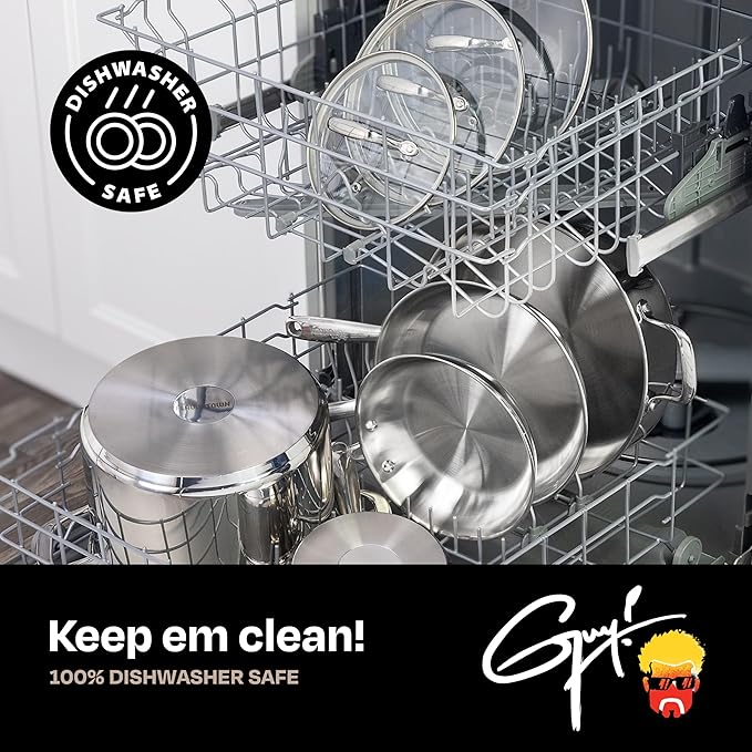 Guy Fieri's Flavortown 8-Quart Stainless Steel Stock Pot with Tempered Glass Lid - Kitchen Cookware with Tri-Ply Base, Oven & Dishwasher Safe, Compatible with Induction, Gas & Electric Stovetops