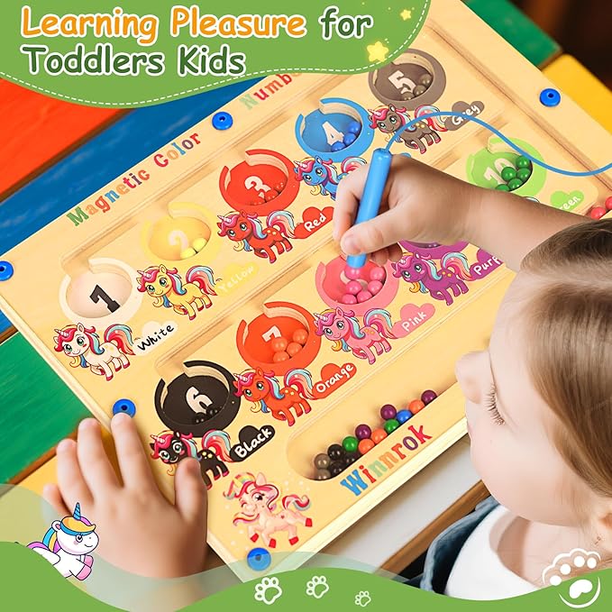 2 in 1 Double Side Magnetic Color and Number Maze, Alphabet Board Aged 1-3 Unicorn Toys, Montessori Magnet Puzzle Learning Counting Matching Gifts for Toddlers Kids Girls Boys 3 4 5 Year Old Christmas