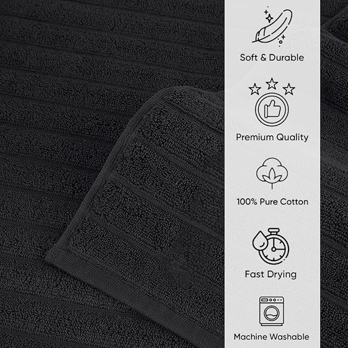 Classic Turkish Towels CTT Luxury 6 Piece Towel Set, 100% Turkish Cotton, Quick Drying, Highly Absorbent & Comfy, Includes 2 Bath Towels, 2 Hand Towels & 2 Washcloths | (Black)