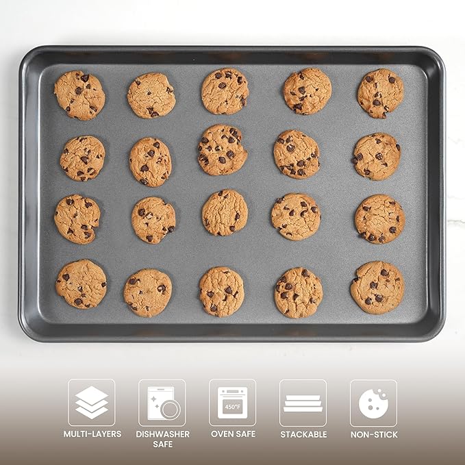 LISI 15" x 10" Jelly Roll Pans (2 Pack), Nonstick Carbon Steel Baking Sheets for Cookies, Pastries, Brownies & Roasting, Heavy-Duty Bakeware Set