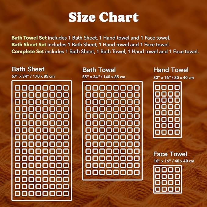 Luxury Organic Japanese Cotton Waffle Bath Towel | Thick, Absorbent, Quick Dry Bathroom Towels for Shower, Sauna, Onsen| Hotel & Spa Quality, Gift-Ready (Coral Orange, Bath Sheet Set (3-Piece))