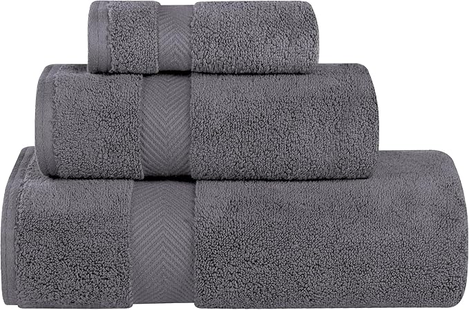 Superior Zero Twist 100% Cotton Towel Set, 3-Piece Set, Extra Soft Bath Towel, Face Towel and Hand Towel, Long-Staple Cotton Towels, Grey