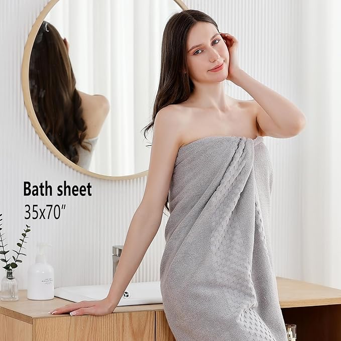 XIQ Bath Sheets 600GSM Combed Cotton Super Soft Luxury Bath Towels Extra Large Shower Towels for Bathroom (Grey,2PCS)