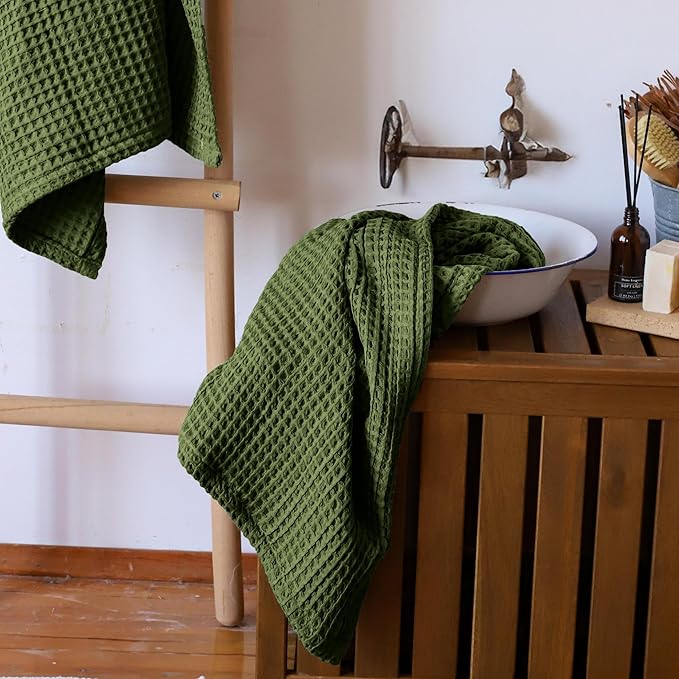 Premium Waffle Hand Towels Pack of 4 Extra Large 20x35 inch - 100% Turkish Cotton, Waffle Weave, Quick Dry, Lint Free, Super Absorbent Hand Bath Towel (Dark Green, Set of 4 Hand Towels)
