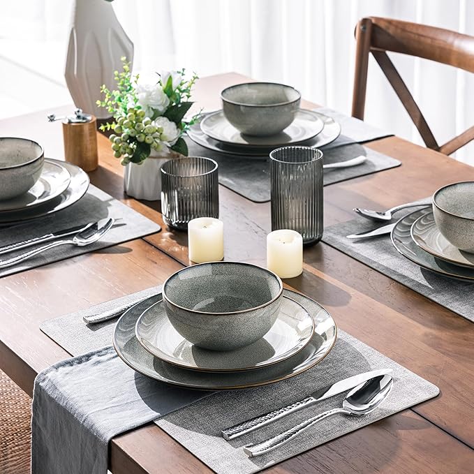 GBHOME Ceramic Dinnerware Sets for 8, 24 Pieces Stoneware Plates and Bowls Sets, Reactive Glaze Dishes -Scratch Resistant, Dishwasher&Microwave Safe