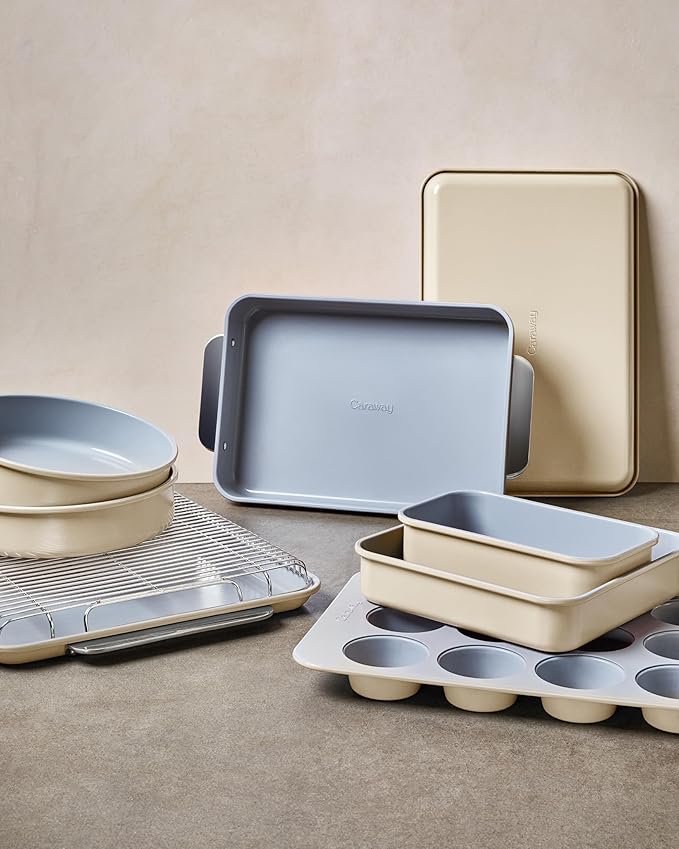 Caraway Non-Stick Ceramic 1 lb Loaf Pan Duo - Naturally Slick Ceramic Coating - Non-Toxic, PTFE & PFOA Free - Perfect for Pound Cakes, Breads, & More - Perracotta