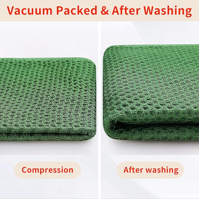 Homaxy 100% Cotton Waffle Weave Kitchen Dish Cloths, Ultra Soft Absorbent Quick Drying Dish Towels, 12 x 12 Inches, 8-Pack, Grass Green