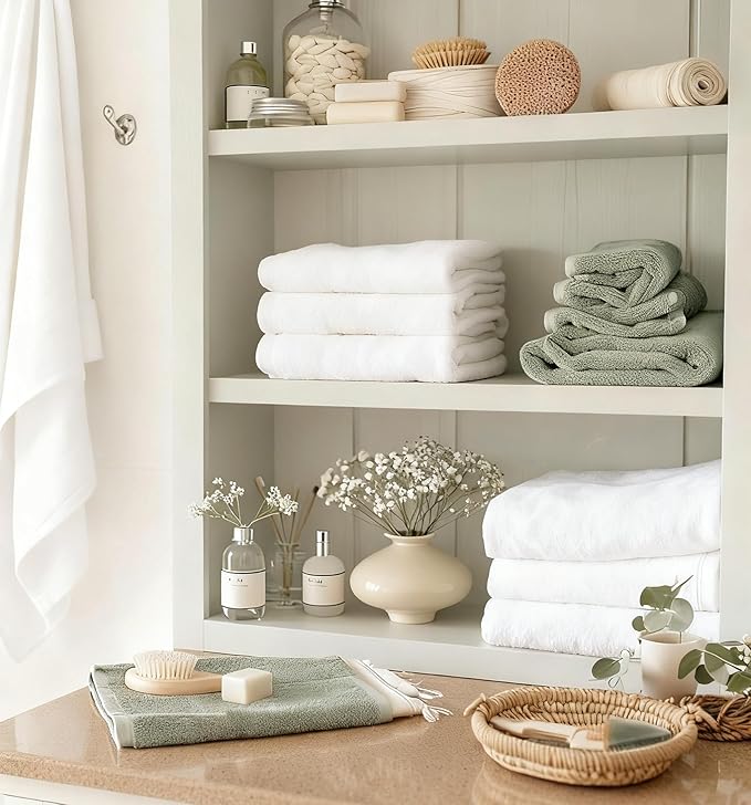 COZYART White Bath Towels Set 6 Piece, Luxury 100% Turkish Cotton 650GSM Hotel Quality, Soft, Absorbent,Towel Sets for Bathroom | 2 Bath Towels 2 Hand Towels 2 Washcloths