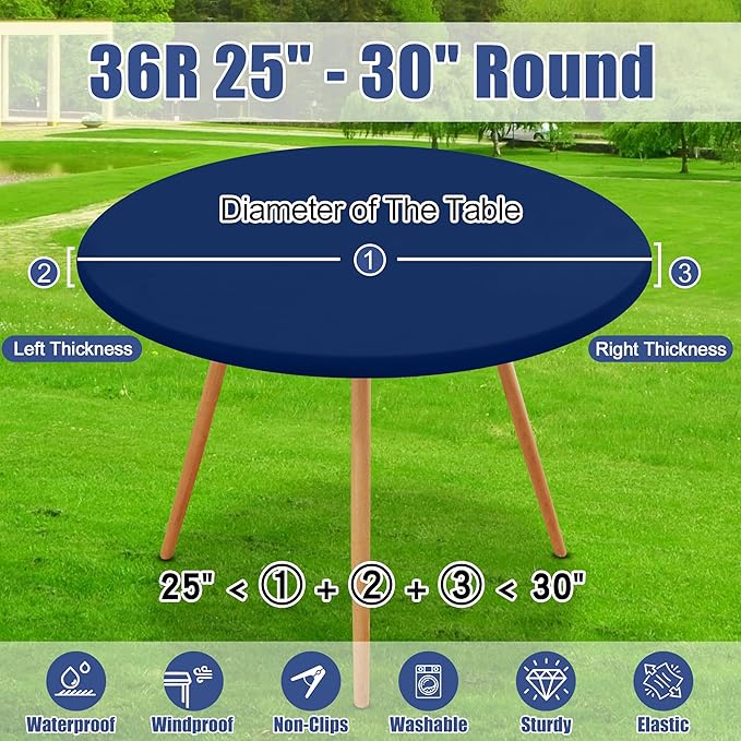 Round Spandex Tablecloth, Elastic Fitted Waterproof Tablecloths for 25"-30" Tables, Stretch Washable Picnic Table Cover for Camping, Dining, Indoor and Outdoor, Navy