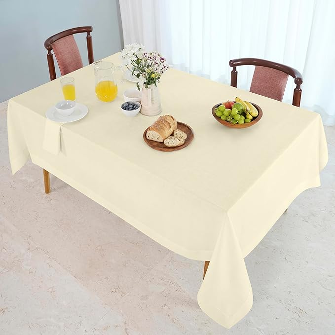 D'Moksha Homes Linen Cream Tablecloth 60 x 132 Inch - 100% Pure Linen Rectangular Tablecloth - Machine Washable Table Cloth for Winter, Holiday, New Year