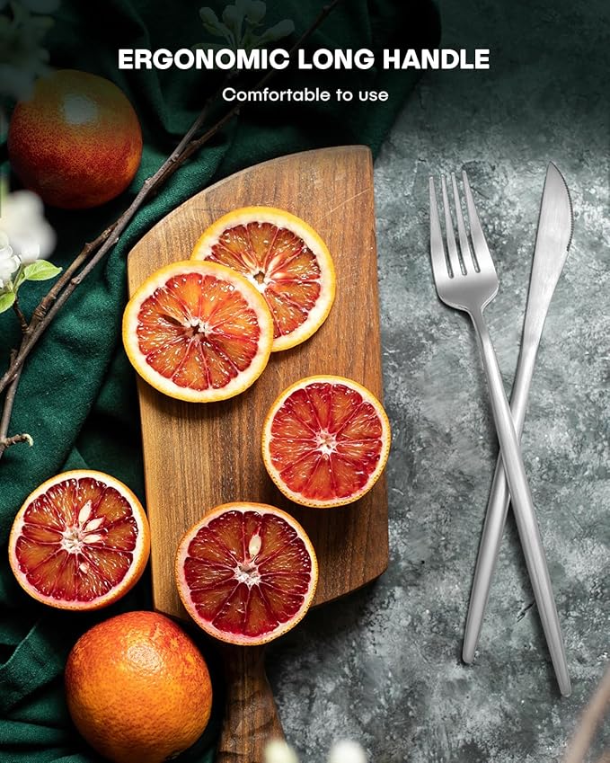 EUIRIO 20-Piece Matte Silverware Set, Modern Flatware Set for 4, Premium Stainless Steel Cutlery Set with Forks Spoons and Knives, Heavy Duty Utensil Sets, Dishwasher Safe