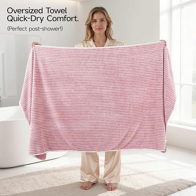 REDKISS Ultra Soft Bath Towels Set of 6 Large 35"x70" | 100% Microfiber, Highly Absorbent & Quick Dry | Pink Towels for Bathroom, Spa, Gym | 2 Bath, 2 Hand, 2 Washcloths