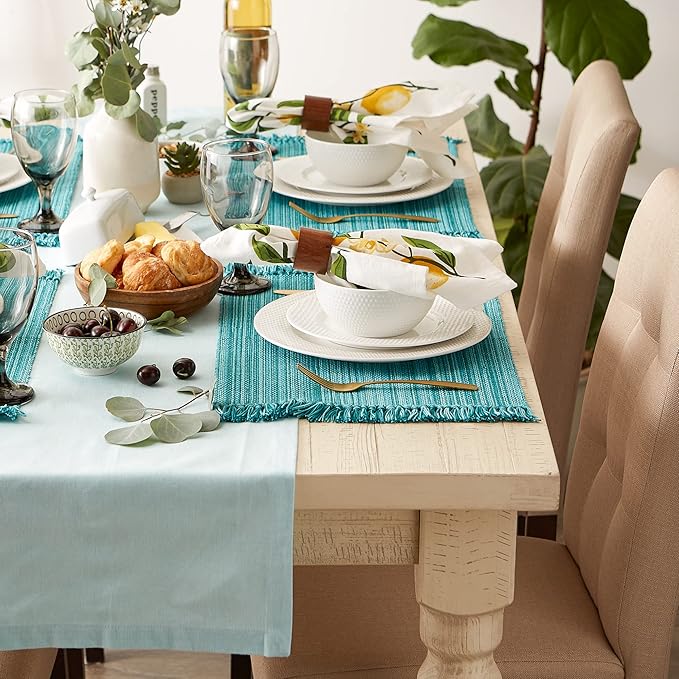 DII Variegated Tabletop Collection, Placemat Set, 13x19, Teal, 6 Piece