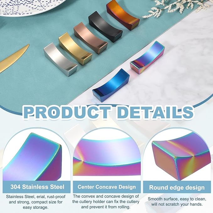 uxcell 2pcs Chopstick Rest, 304 Stainless Steel Chopsticks Holder 2.32" x 0.7" x 0.74", Household Tableware Kitchen Tools for Spoon Fork Teaspoon Dining Tool Rest, Iridescent