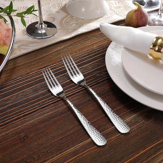 KEAWELL Premium 20/45/65 Piece Louise Hammered Silverware Set with Round Edge, 18/10 Stainless Steel, Service for 4/8/12, Fine Flatware Set, Dishwasher Safe (20)