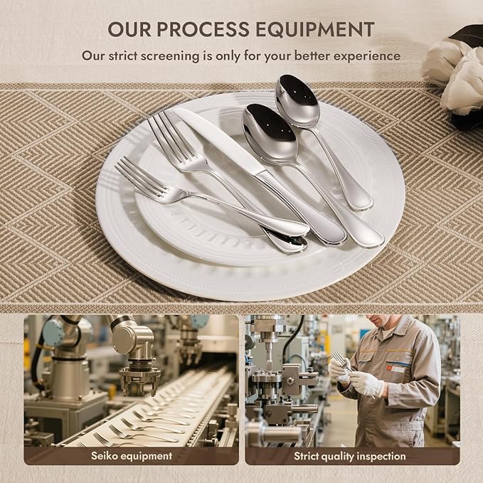 KINGSTONE 40 Piece Teardrop Silverware Set for 8, 18/10 Stainless Steel Flatware Set, Modern Design Cutlery Set for Home/Hotel/Wedding,Mirror Polished and Dishwasher Safe