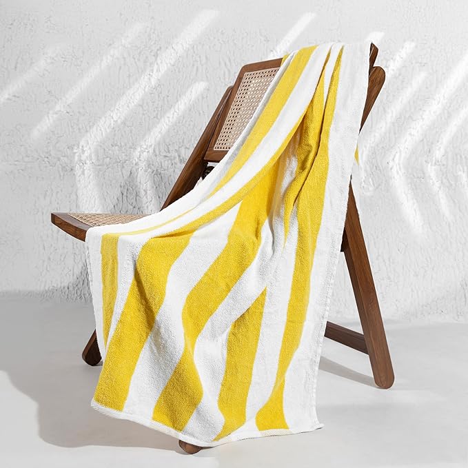 Salt Earth Cotton Striped Beach Cabana Towel, 4 Pack - 30"x60" Quick Dry Towels, Pool Essentials, Travel, Gym & Bathroom Towels, Oversized Beach Vacation Essentials (Lemon Yellow)