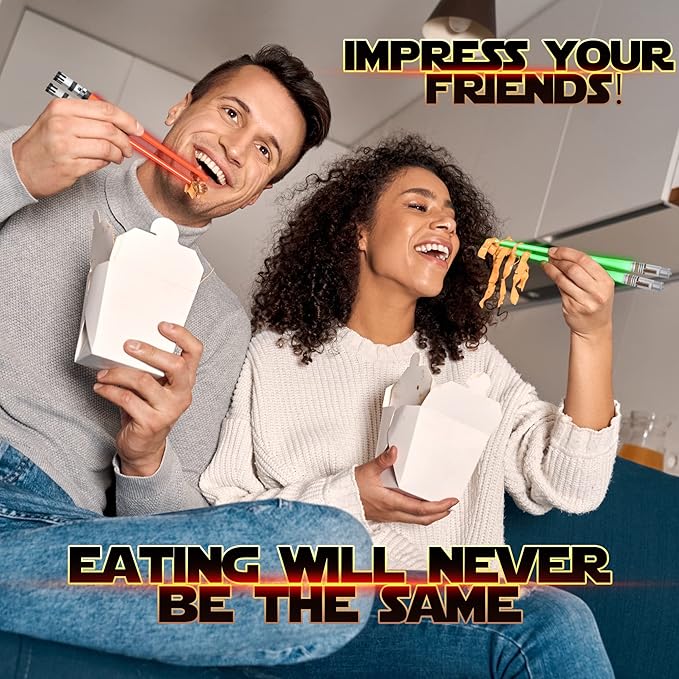 LIGHTSABER CHOPSTICKS LIGHT UP STAR WAR CHOPSTICK LED Glowing Light Saber Chop Sticks REUSABLE Sushi Sabers Cool Fun Geeky STARWAR Chop Stick Set Darth Red Green Blue Purple | 4 Pairs CASE GIFT BOX