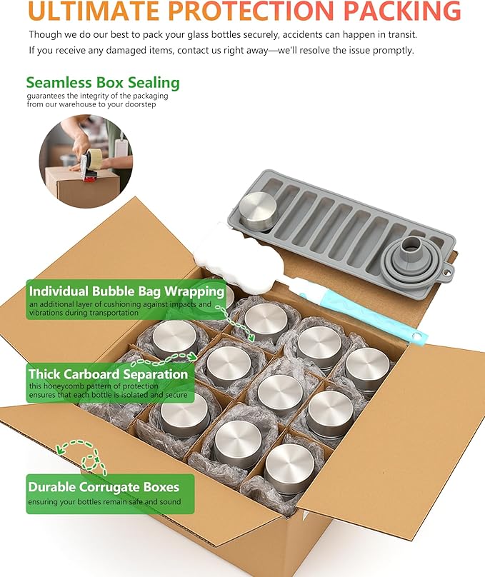 Zukro Glass Water Bottles with Lids 10.5 oz, 16 Pack Clear Reusable Glass Small Juice Bottles With Stainless Steel Cap for Juicing, Milk, Ginger Shot, BPA-Free Leak Proof 300ml Drinking Container Jar