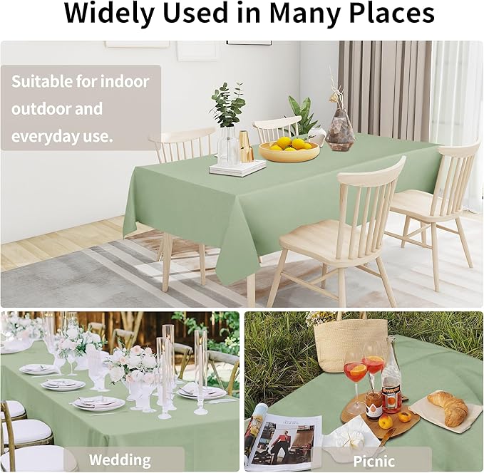 Easy-Going Faux Linen Waterproof Spill-Proof Tablecloth Stain Resistant Rectangle Table Cloth Wrinkle Free Decorative Fabric for Kitchen, Dining, Party, Weddings, Restaurants (60x120 in, Sage Green)