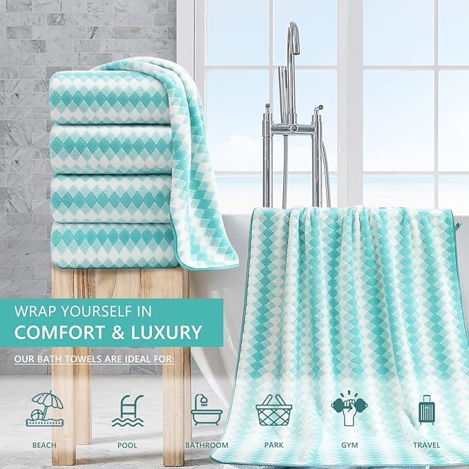 4 Piece Extra Large Bath Towel Set Oversized Bath Sheet 35"x70" Bathroom Towel Set Soft Highly Absorbent & Quick Dry Premium Bath Towel for Bathroom 600GSM Shower Towel Spa Gym Hotel,Teal