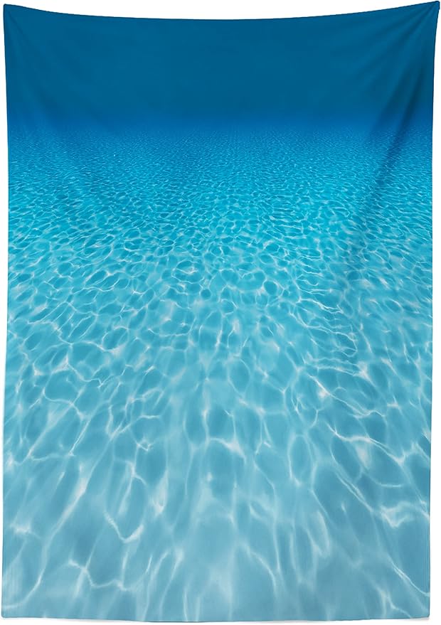 Ambesonne Ocean Tablecloth, Tranquil Underwater Scenery Clean Sandy Bottom Surface Sun Rays Coming, Dining Room Kitchen Rectangular Table Cover, 52" X 70", Blue Aqua