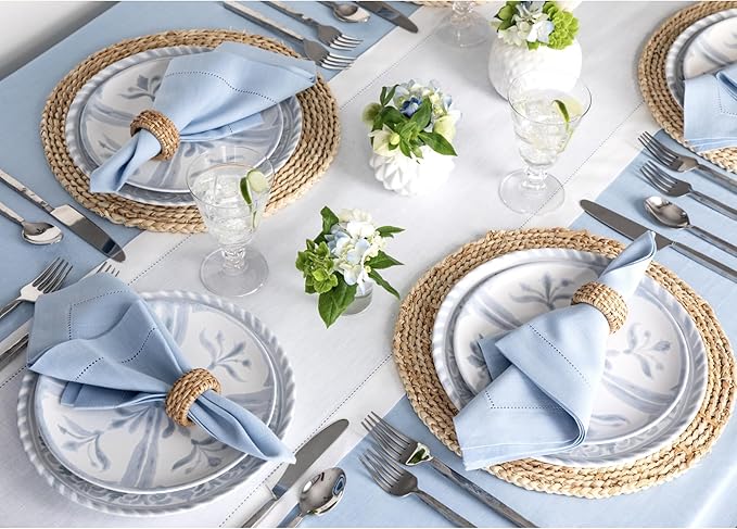 Solino Home Linen White Table Runner 48 Inches - Classic Hemstitch, 100% Pure Linen Coffee Table Runner 14 x 48 Inch Ideal for Dresser Tables - Winter, Holiday, Valentines, New Year