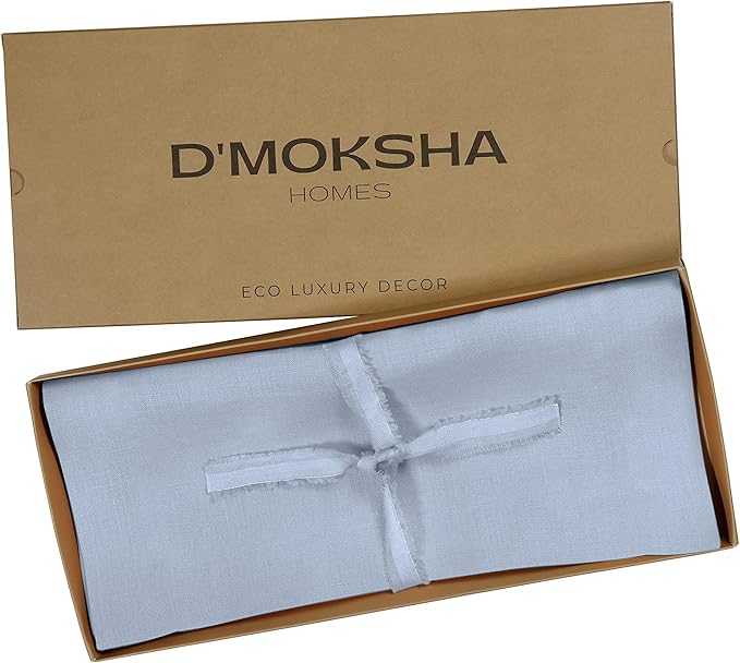 D'Moksha Homes Linen Powder Blue Table Runner 72 Inches Long - 100% Pure Linen 14 x 72 Inch Table Runner for Dining, Winter, Holiday, New Year - Machine Washable