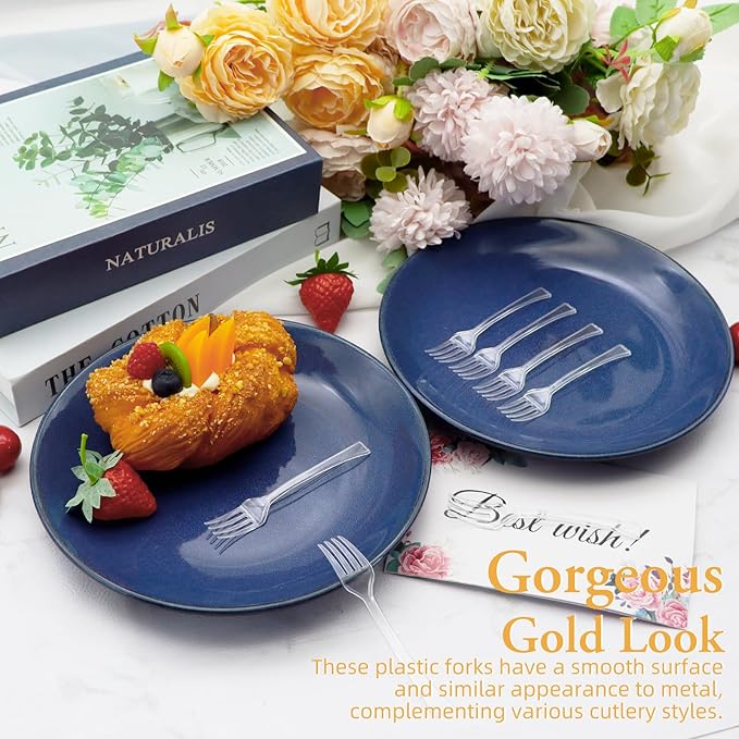 100 PCS Clear Mini Forks Heavy Duty, 4 inch Clear Plastic Appetizer Fork, Mini Forks for Appetizers, Dessert Fork Disposable, BPA Free, Food Safe, Suitable for All Occasions