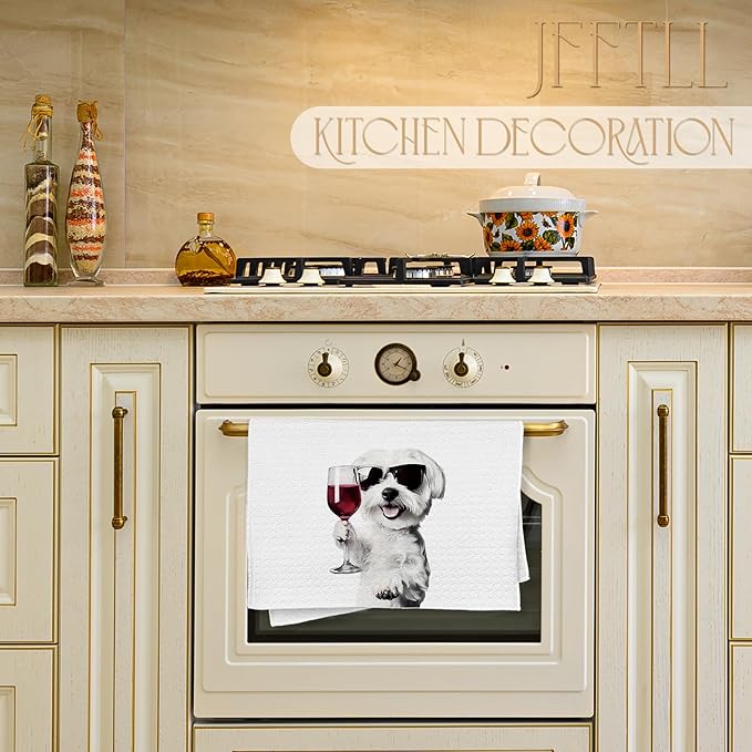 Funny Maltese Dog Kitchen Towels, Maltese Gifts Dish Tea Towels for Home Bar Kitchen, Dog Lovers Gifts, Wine Lover Gifts, Funny Hand Towels for Bathroom, 16x24 Inch