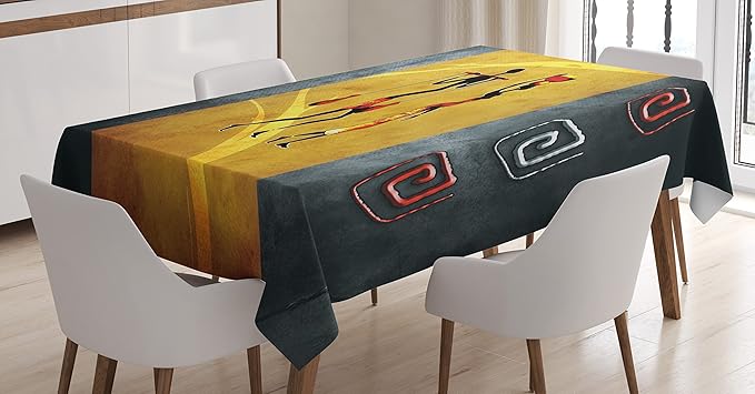 Ambesonne African Tablecloth, People Carrying Some Local Elements on Their Heads Retro Drawing Style, Dining Room Kitchen Rectangular Table Cover, 52" X 70", Black Grey