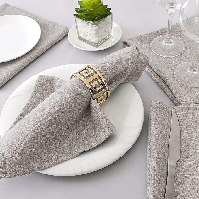 H.VERSAILTEX Linen Textured Cloth Napkins Set of 12 (18" X 18") Linen Textured Dinner Napkins Waterproof Extra Soft Thick Durable Reusable Napkins with Hemmed Edges, Heather Taupe