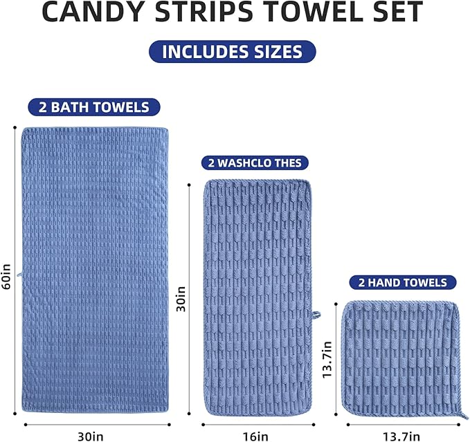 30X60 Inches Regular Bath Towels Sets of 6 for Bathroom Super Soft Quick Dry 2 Bath Towels 2 Hand Towels 2 Washcloth Towels Microfiber Shower (Light Blue, 6 Piece)