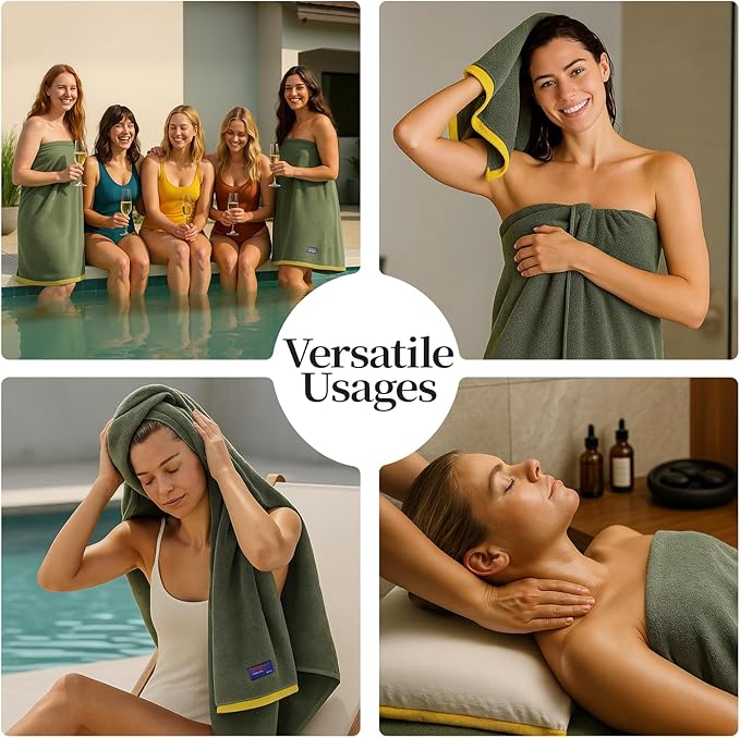 REDKISS 2 Pack 100% Cotton Bath Towels with Luxury Embellished Border Design, Oversized 27 x 54 Inches & 600 GSM Ultra Soft Bath Towel Set, Quick Dry Towels for Bathroom, Gym, Spa, Hotel, Army Green